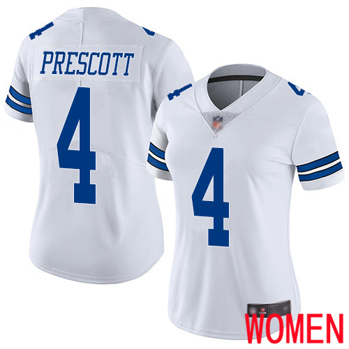 Women Dallas Cowboys Limited White Dak Prescott Road 4 Vapor Untouchable NFL Jersey